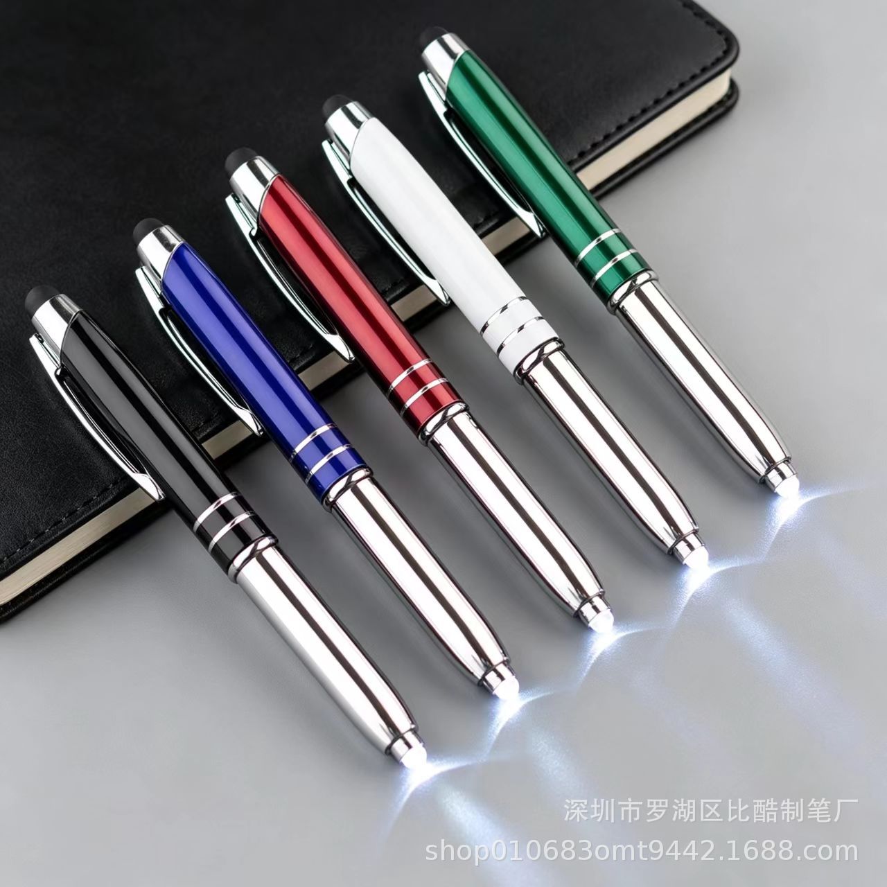 New cross-border LED light pen for business and office use, capacitive touch screen pen with laser logo, advertising gift signature pen