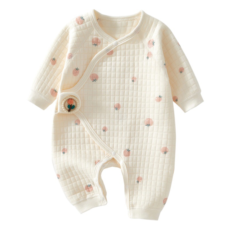 Ropa de bebé recién nacido Ropa de otoño e invierno ropa de abrigo Clase A de algodón puro correa sin hueso mameluco de una pieza para bebés nacidos a principios de marzo