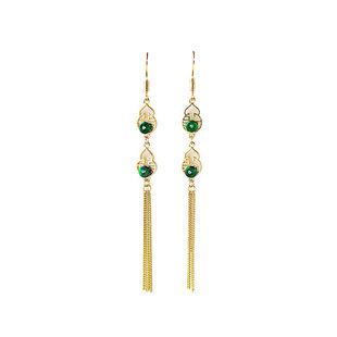 Amazon Supply Natural Burmese Jade Gourd Earrings Women's Spicy Green Abacus Bead Earrings 14K Gold Injection Earrings