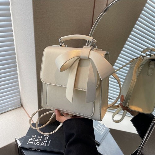 Bow Knot Backpack Women's 2024 New Trendy Fashion College Style Backpack Versatile Handheld School Bag Small Square Bag
