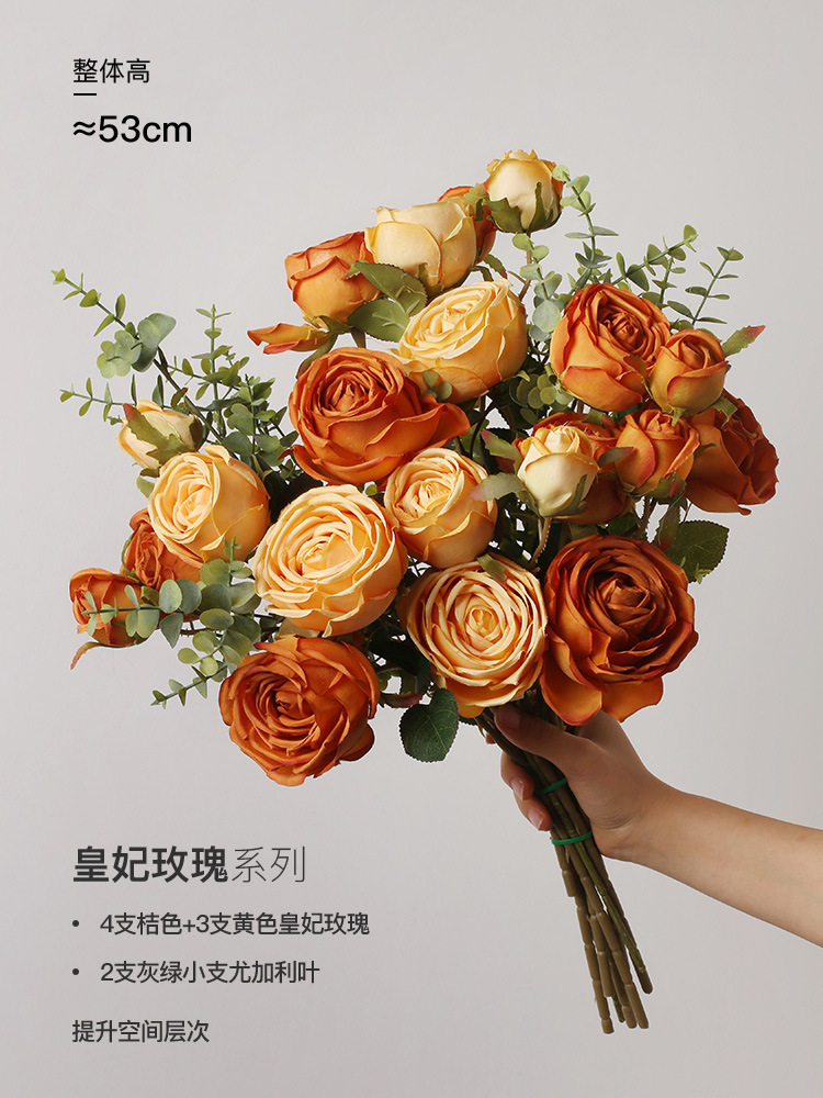 Bei Hanmei Light Luxury Simulation Rose Silk Flower Fake Bouquet Living Room Indoor Home Decoration Flower Decoration Hand Bouquet