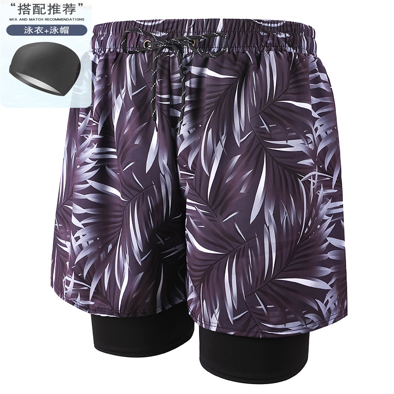 Gray Grass 001-4 Men's Swimming Trunks with Swimming Cap