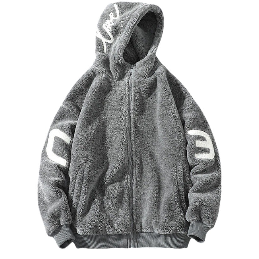 Abrigo de algodón acolchado abrigo de lana de cordero de invierno de los hombres letras de los hombres de moda engrosada lana de cordero suelta con capucha de felpa abrigo de algodón acolchado superior