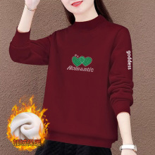 酒红色卫衣女半高领秋冬加厚加绒小个子宽松高端中年妈妈厚款外套