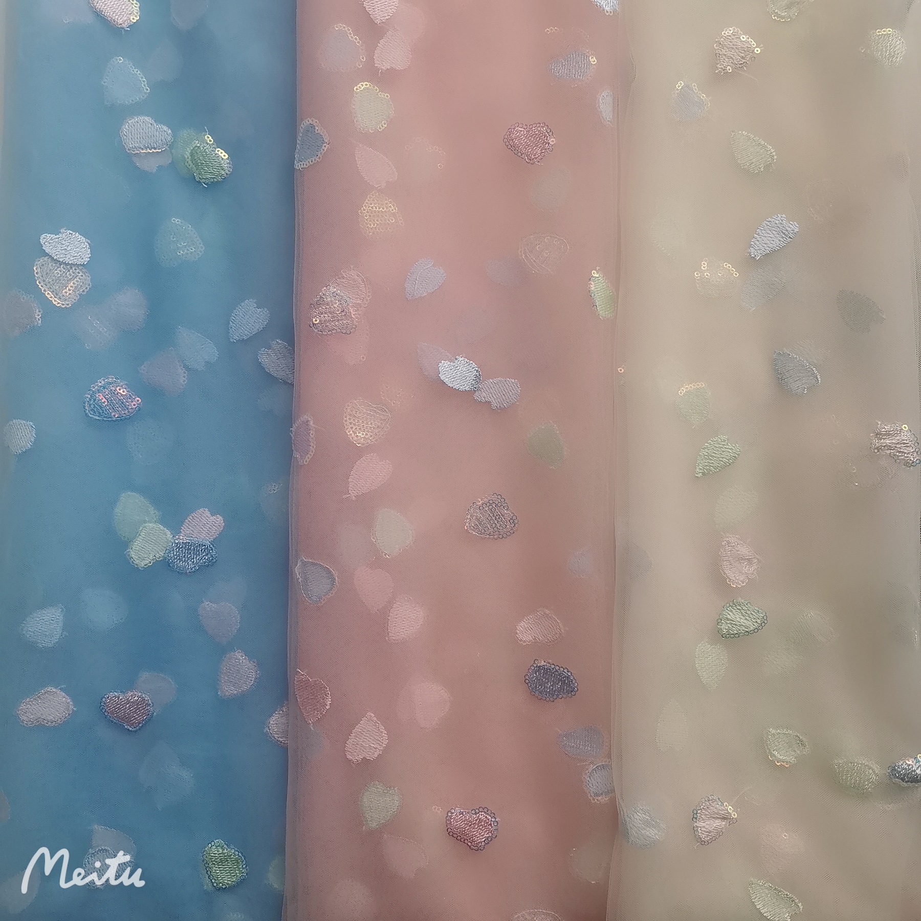 新款现货~锦瑞士网多种形状桃心刺绣亮片绣 柔软闪亮 小清新面料