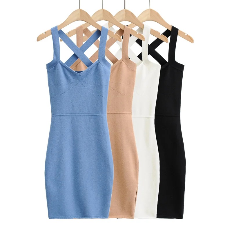 sexy side slit cross leak back dress  NSHS36993