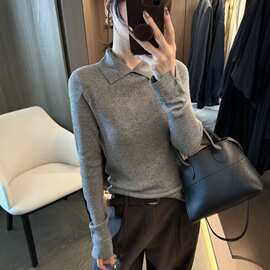 【超细绵羊毛】通勤小翻领|百搭秋冬针织衫女打底毛衣