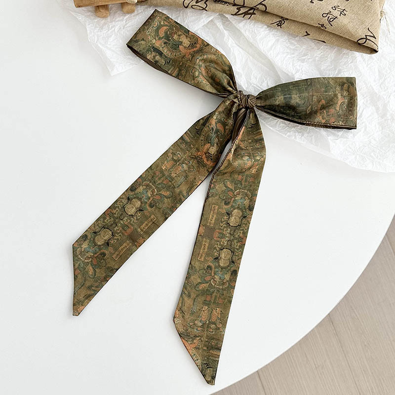 Pañuelo de seda largo, sentido de alta calidad, bufanda de estilo chino retro, pañuelo en la cabeza, cinturón para el cabello, cinta para atar, cinturón decorativo