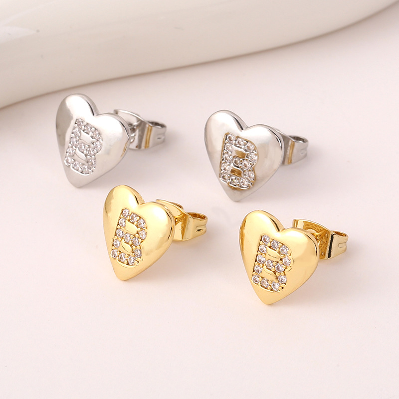 5g Weight Copper Ear Needle Material 18K Gold Plated, White Gold Plated Plating Material Rhinestones Inlay Material Ear Studs Classification 1 Pair Quantity Daily Occasion Copper Material Letter, Heart Shape Pattern Women's Gender Inlay Design Simple Style Style 1 Pair Simple Style Letter Heart Shape Inlay Copper Rhinestones 18K Gold Plated White Gold Plated Ear Studs 1