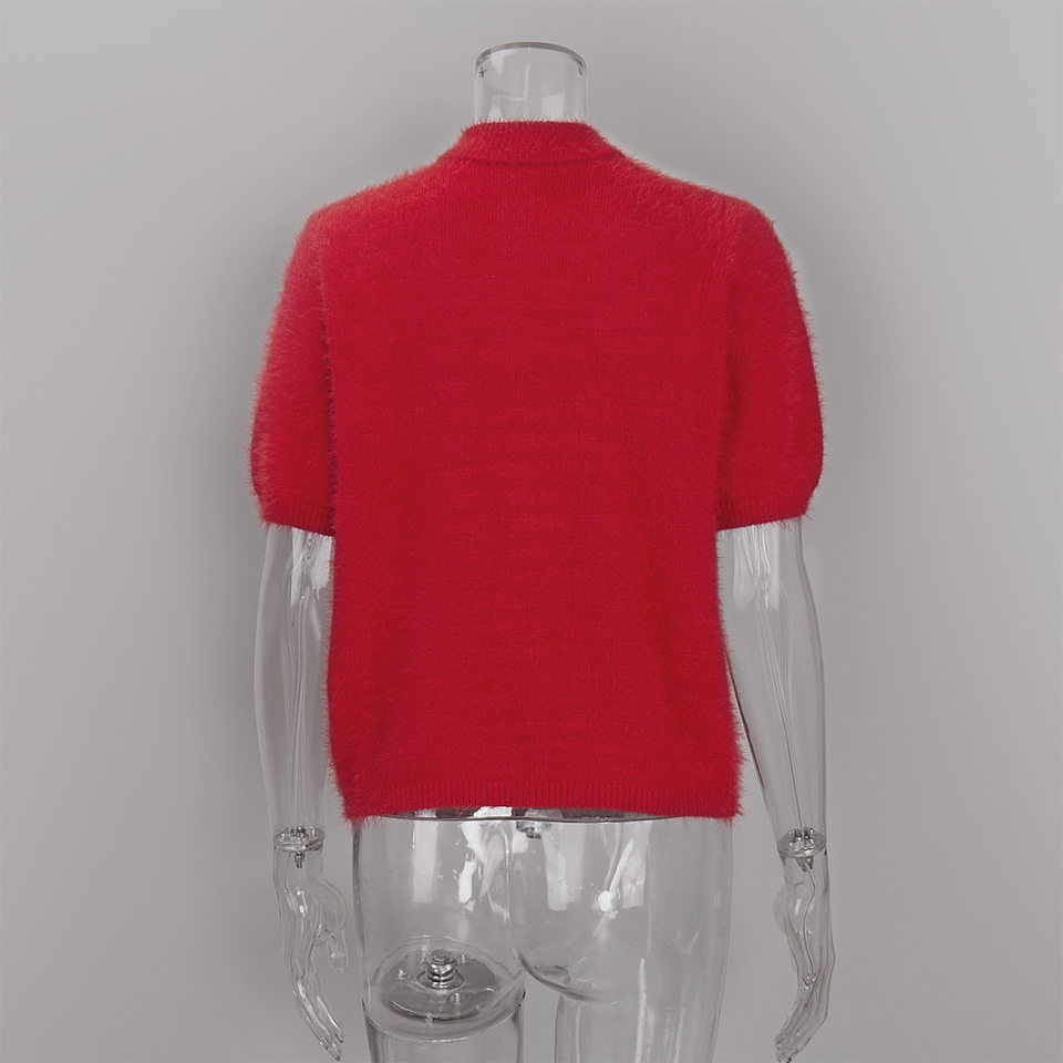 Áo cardigan dệt kim tay ngắn cổ bán cao ôm dáng phong cách retro — Màu hồng, Màu hồng cánh sen, Màu trắng, Màu tím chi tiết 73