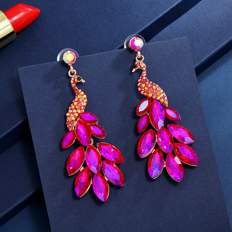 1 Pair Ethnic Style Peacock Rhinestone Metal Drop Earrings display picture 2