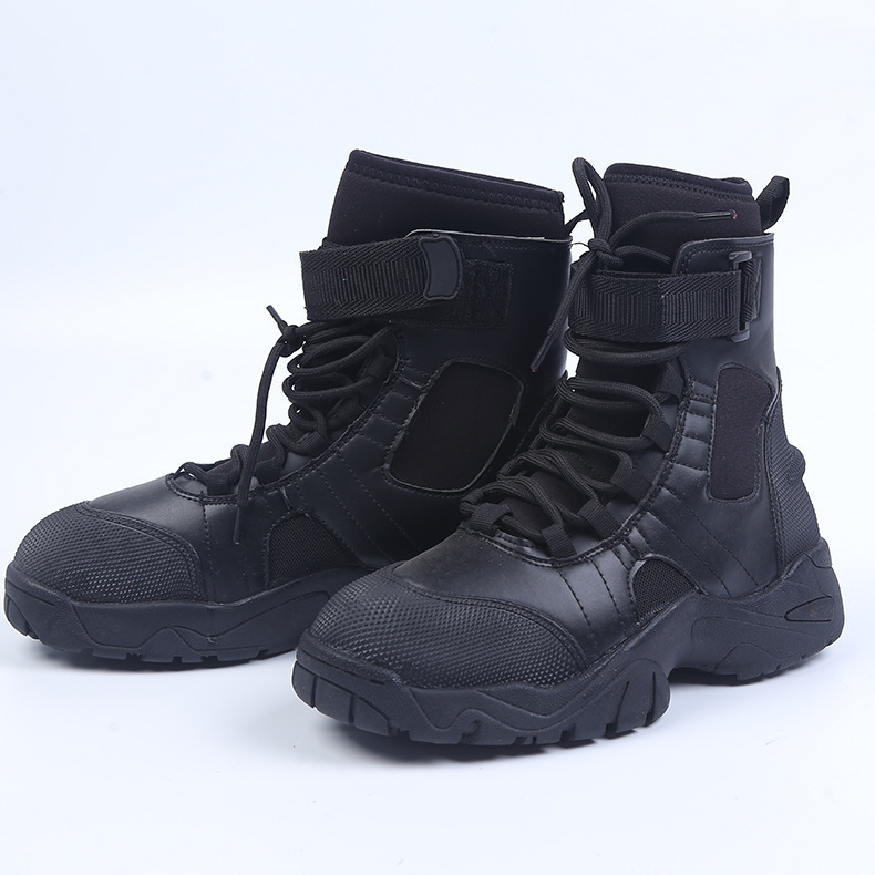 水上抢险防护靴水上作业救生靴5mm氯丁橡胶水域救援靴黑色