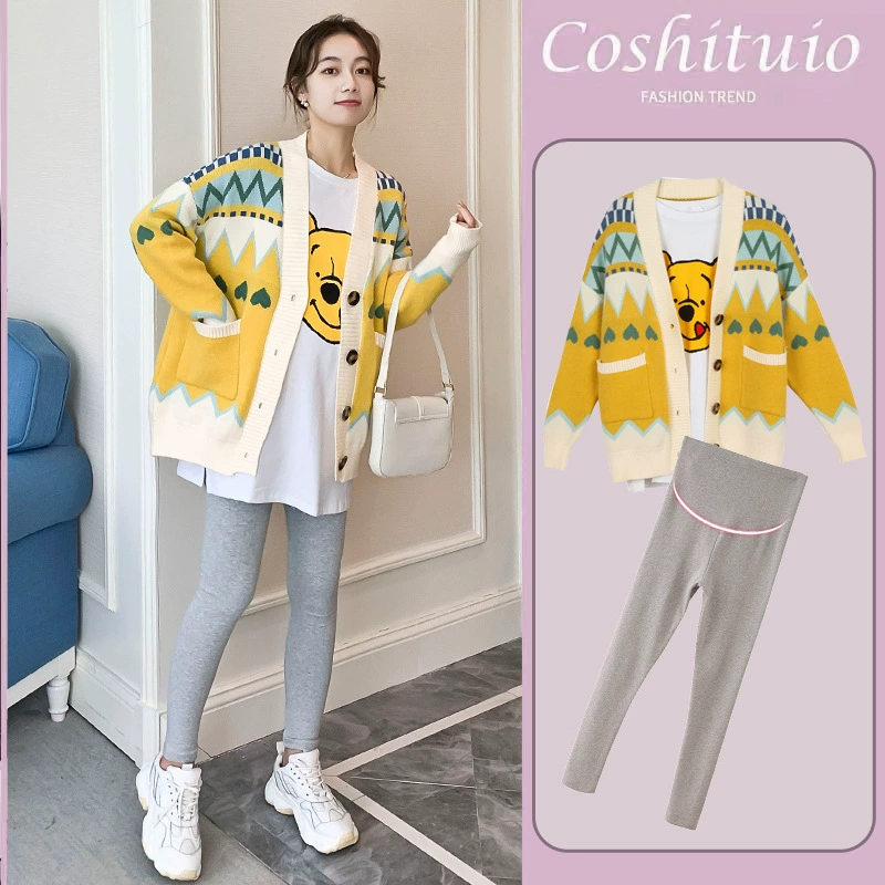 Возрастной костюм для беременных 2023 осенняя одежда маленький кардиган свитер пальто для беременных женщин осенне-зимняя одежда для беременных