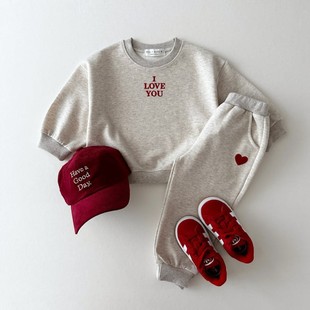 2025 Korean version of INS spring and autumn new boys and girls baby suit LOVE love embroidery vests children's clothing two-piece fashion