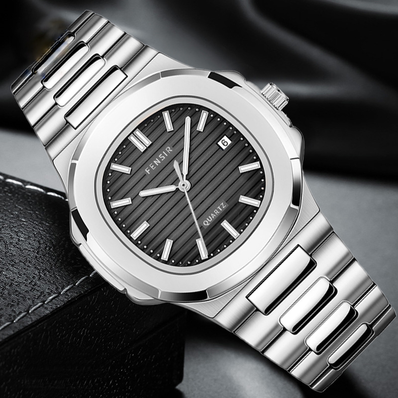 Nautilus men's luxury quartz watch factory wholesale stripe plate fashion business waterproof luminous quartz men's watch