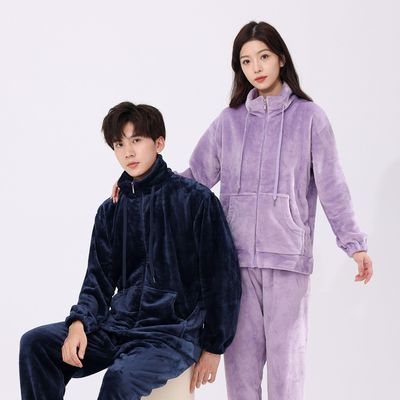 Autumn and winter new pattern Flannel lovers pajamas Two piece set zipper keep warm Exorcism men and women Long sleeve trousers Home Furnishings