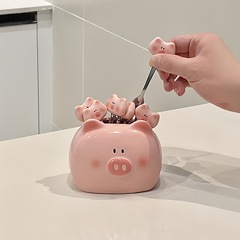 装饰品叉桌面陶瓷甜品手作叉摆件粉嘟嘟家用可爱客厅创意水果小猪