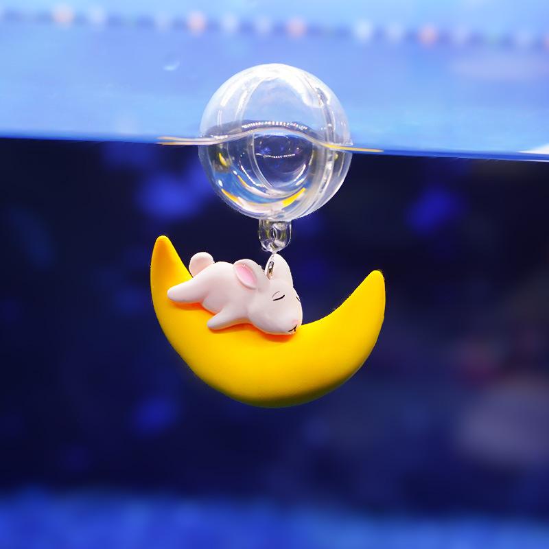 Tanque de peces ornamentales pequeño paisaje anime pequeño regalo azul tanque de peces gordos paisaje decoración luna oso flotante buzo
