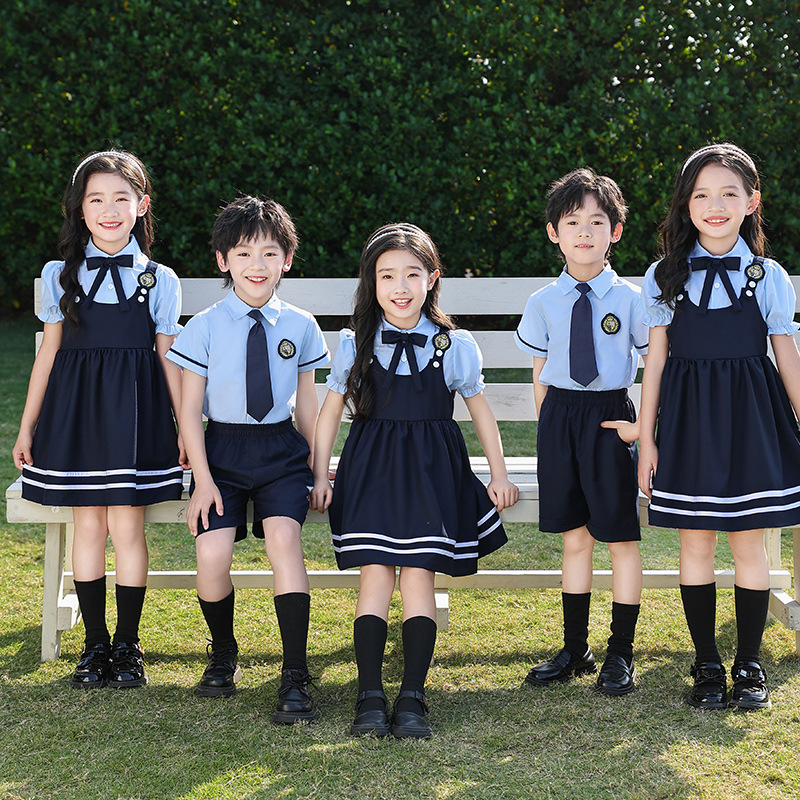 幼兒園園服夏裝兒童學院英倫風短袖班服小學生校服六一合唱演出服