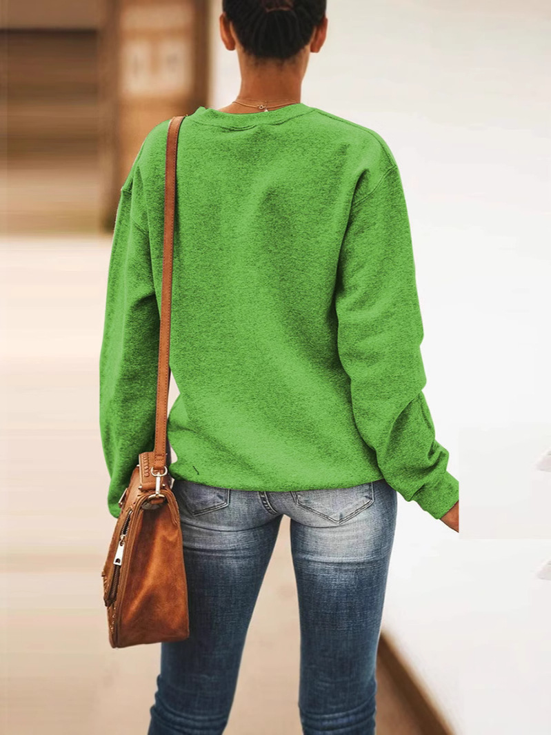 Comercio exterior de Europa y los Estados Unidos prendas de vestir de mujer impresas de manga larga ocio extraño verde monstruo otoño invierno camiseta de Navidad camiseta superior base
