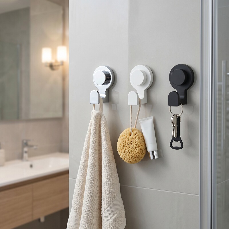 Suction cup glass hooks, no drilling required, strong vacuum, traceless, heavy-duty adhesive hooks for kitchen, behind doors, bathroom, and toilet walls
