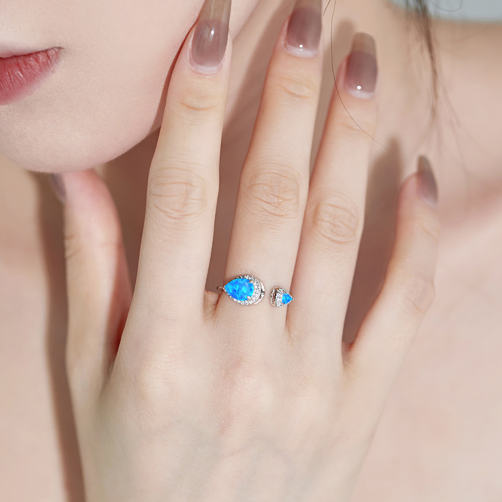 Fashion Water Droplets Austrian Crystal Sterling Silver Inlaid Zircon Open Ring