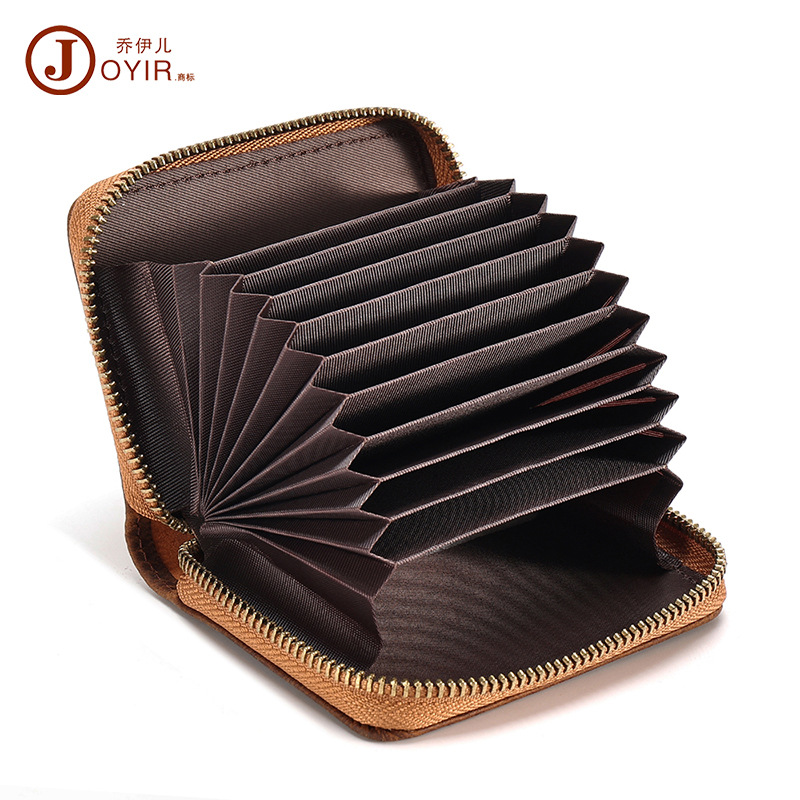 Crazy Horse de cuero RFID anti-magnético titular de la tarjeta de gran capacidad titular de la tarjeta de órgano bolsa titular de la tarjeta multi-tarjeta de cuero retro monedero