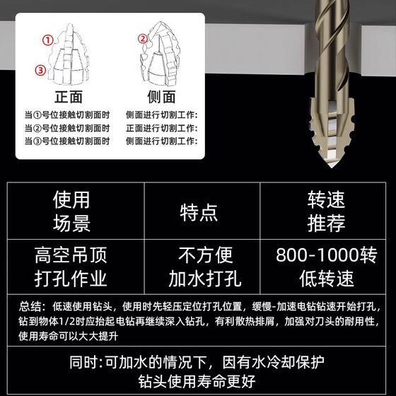 Roasted Huangfeng Teeth Four-Edge Serrated Eccentric Drilling Full Tile Cast Iron Concrete Hexagon Drilling Drill Dry Drilling Artifact