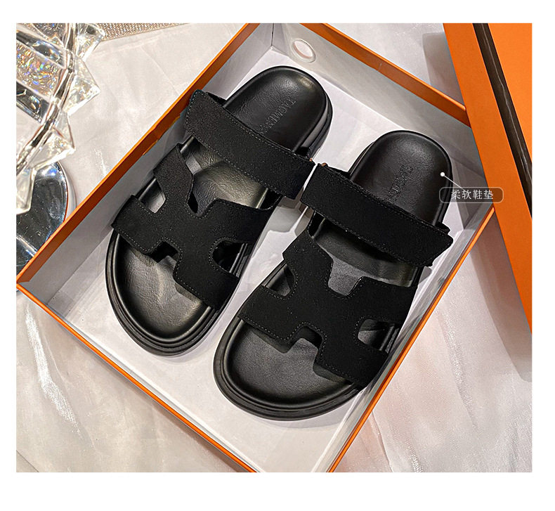 Dép sandal nữ quai ngang xỏ ngón đế dày, khóa dán tiện lợi, đi ngoài mùa hè — Màu trắng, Màu đen, Xanh denim phối nâu, Xanh mực ghép Hồng chi tiết 6