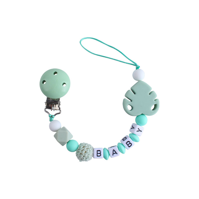 Bebé suministros DIY creativo Hemu chupete clip de nombre del bebé calmante hoja de silicona chupete Cadena de juguete
