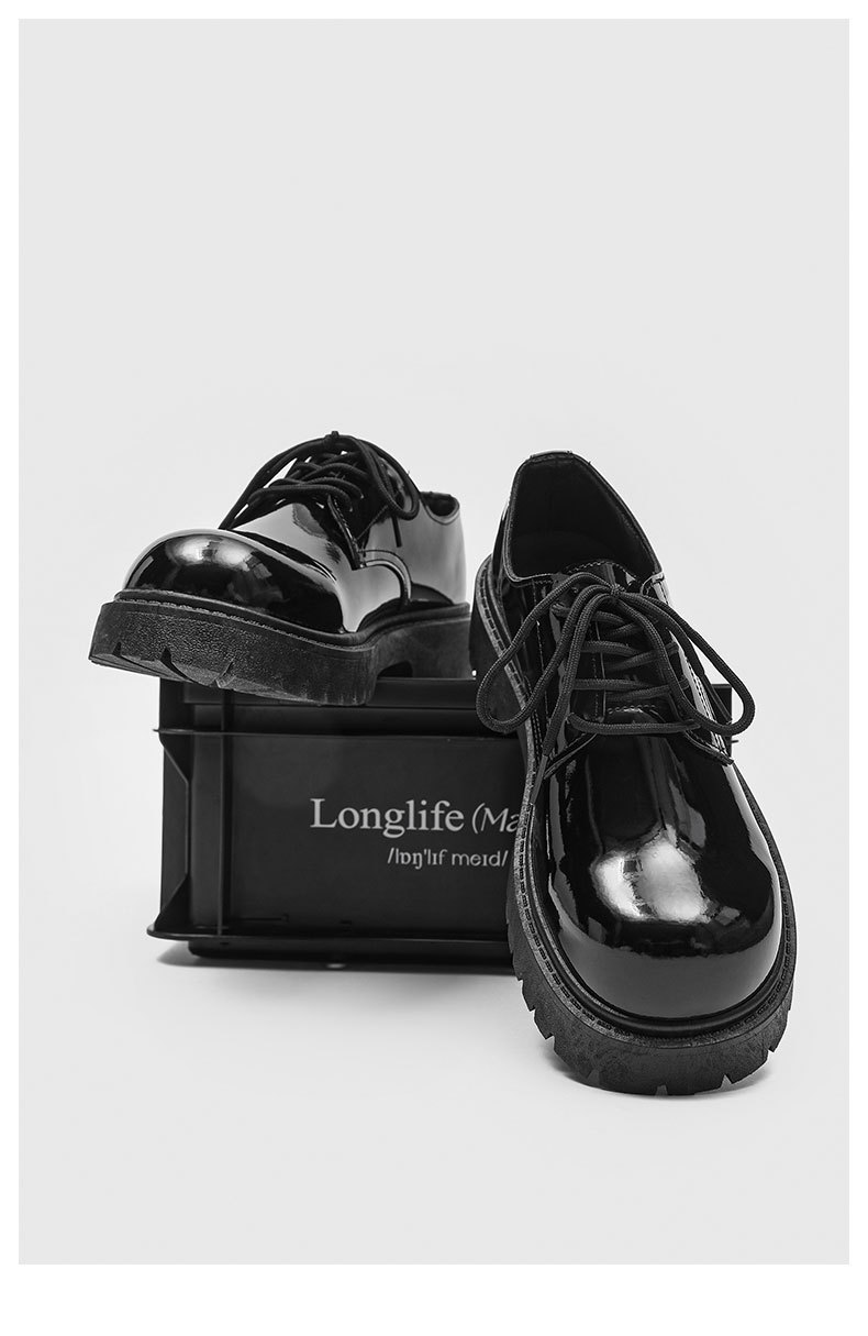 ShoeVault Casual Pelle Autunno Inverno Nuovo Nero Lucido Business Alluce Derby Niche Basso Suola Spessa Altezza Aumentante Uomo_voghion.com