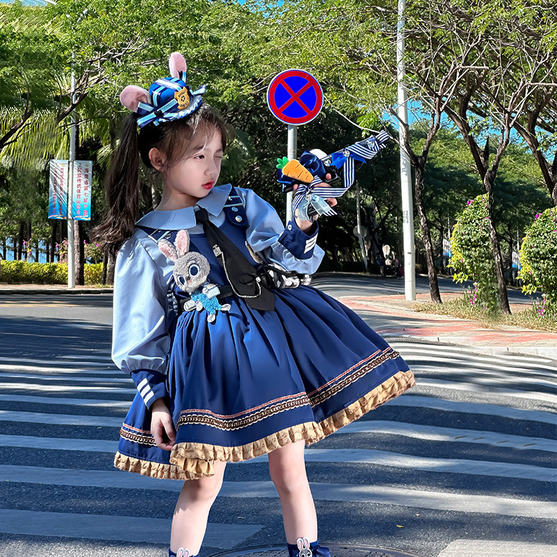 Judy Rabbit Police Officer Lolita Girls Princess Dress Children's 2025 Spring, Summer and Autumn Dress Girls' Trendy Dress