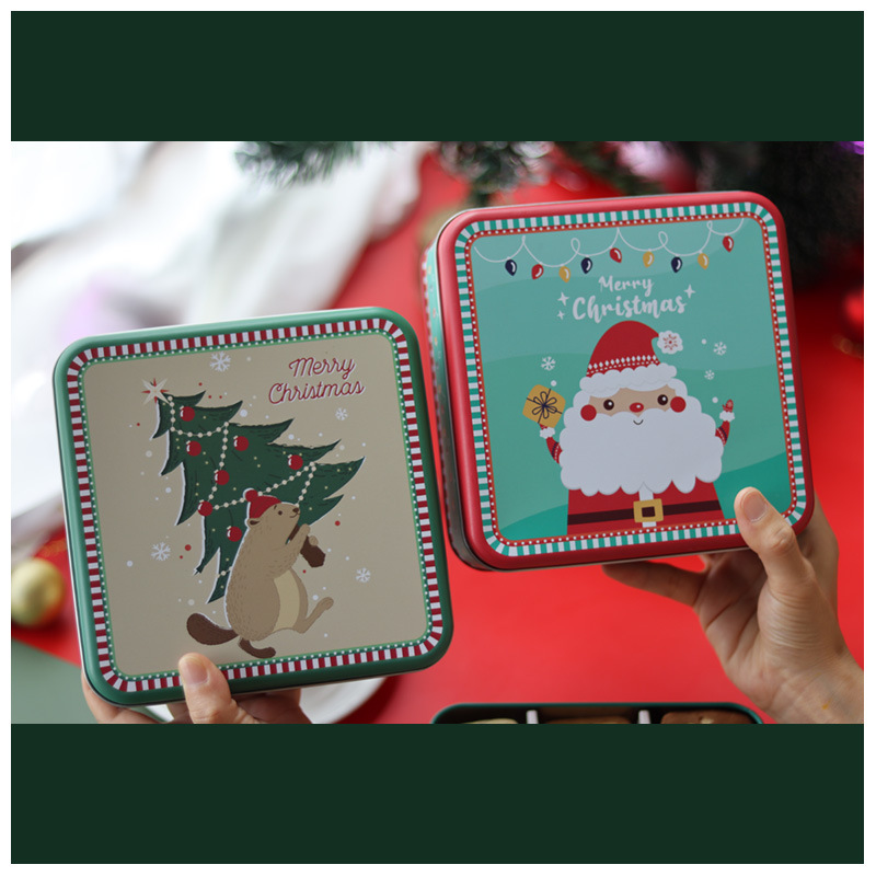 Dongguan Miku Plaza de Navidad Cookie Candy Box Árbol de Navidad ancianos caja de hojalata en stock al por mayor