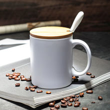 创意黑色哑光大容量马克杯子磨砂欧式商务简约咖啡杯带勺陶瓷水杯