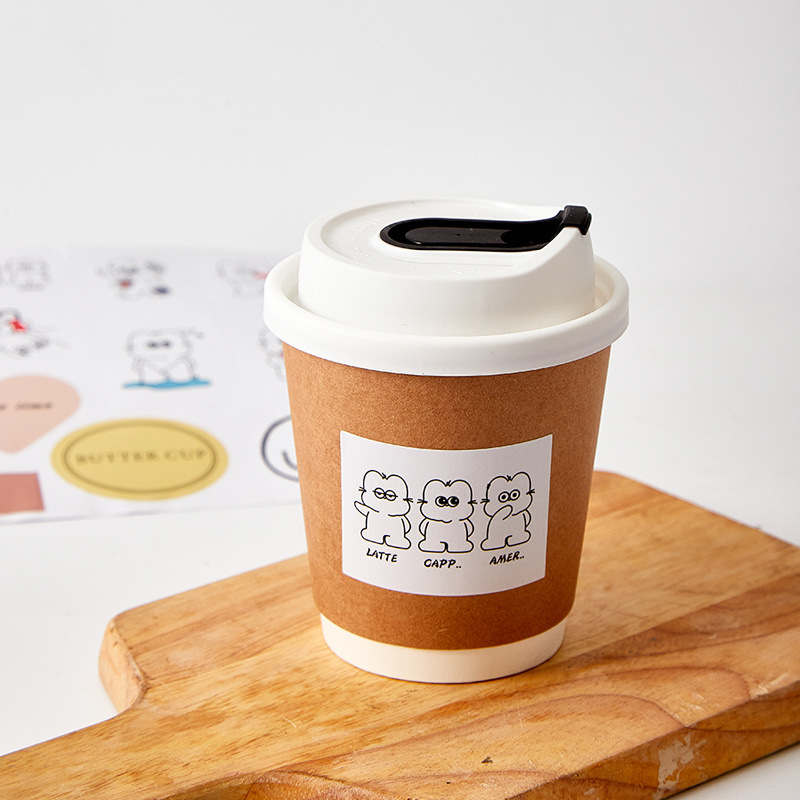 Taza de café desechable en taza de cartón kraft de doble capa con tapa engrosada taza de té de leche caliente para llevar taza de agua de leche de soja