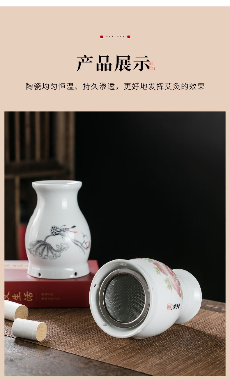 Multifunctional Ceramic Moxibustion Jar Double Wall Heat Insulated Cup Gua Sha Massage Warming Tool in use