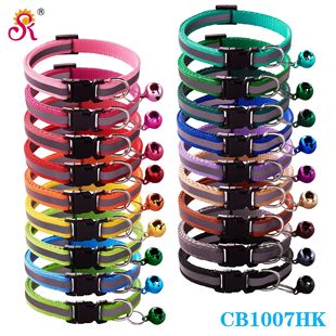 Black buckle reflective collar patch bell collar pet dog collar cat collar Bell large spot factory