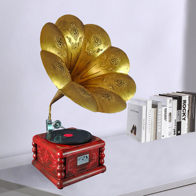 铁艺留声机复古摆件创意家居装饰婚纱摄影道具老式手工制作唱片机|ms