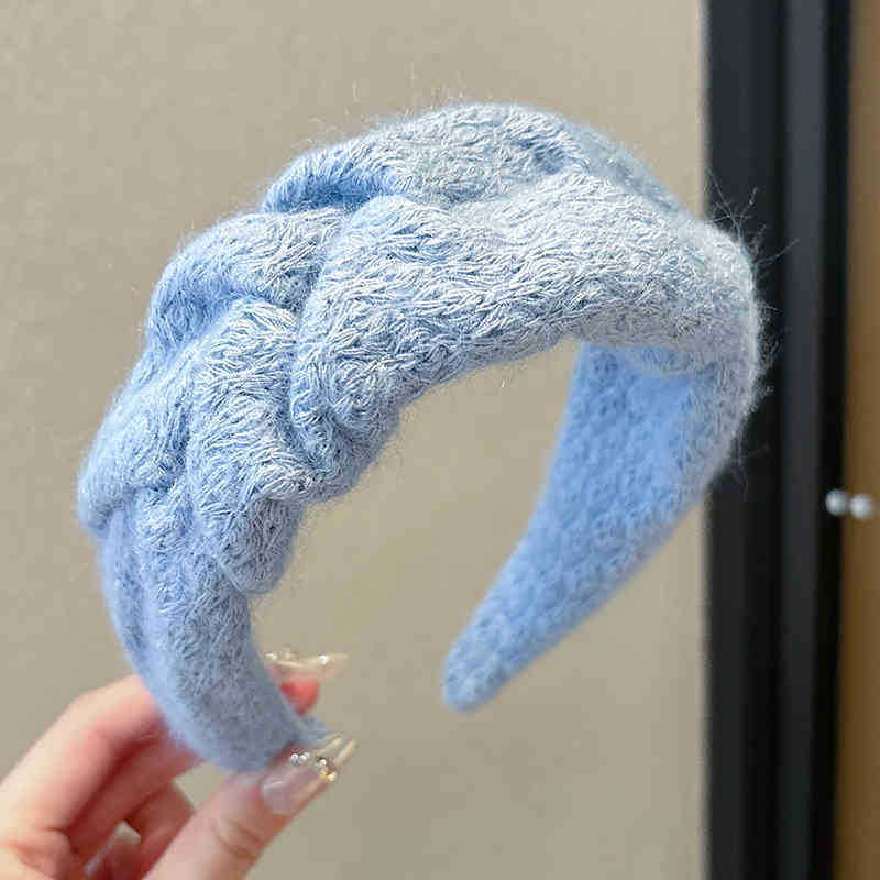 Otoño y invierno de alta sensibilidad para el cabello de mujeres cráneo alto borde amplio agujero de punto de banda de cabeza muestra cara pequeña gris ensanchada banda de cabello