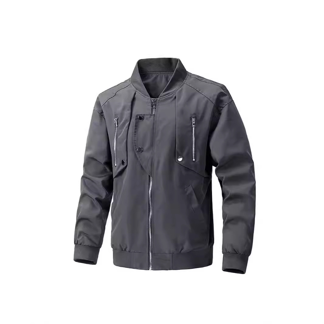 Odzież męska kombinezon lotniczy męska kurtka codzienna jednolity kolor odzież robocza kurtka z nitami retro high street mężczyźni_voghion.com