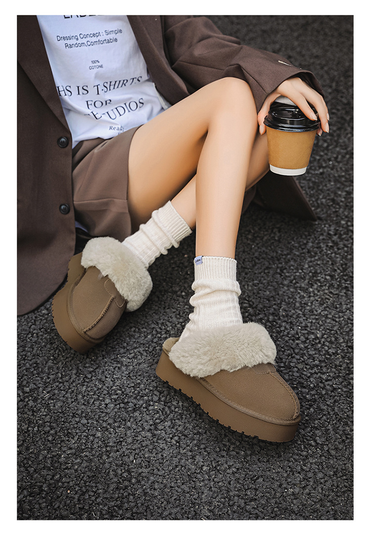 Papuci pufoși cu talpă groasă, din blană nouă, cizme de zăpadă pentru femei, pentru a se încălzi și a se proteja de alunecarea din bumbac._voghion.com
