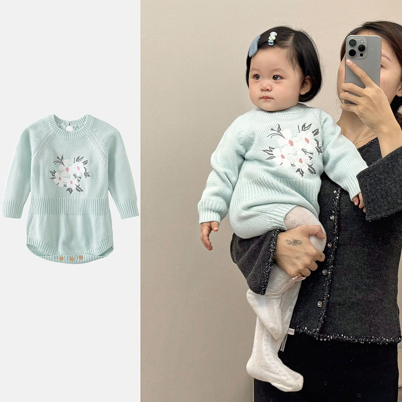 宝宝春装衣服洋气婴儿包屁衣春秋季毛衣女婴长袖针织连体衣外出服|undefined