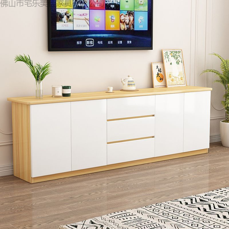 Simple Cream Style Tv Cabinet Living Room Home Small Apartment Tv Cabinet Floor-Standing Solid Wood High Storage Storage Cabinet