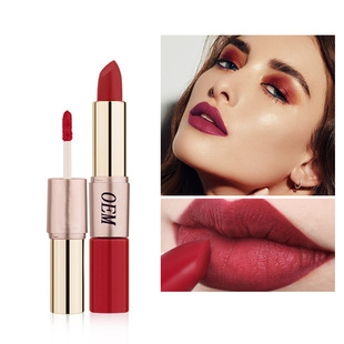 Oem Cross-Border Double-Ended Velvet Matte Lip Gloss Lipstick Two-In-One Soft Mist 12-Color Lip Glaze Custom Processing