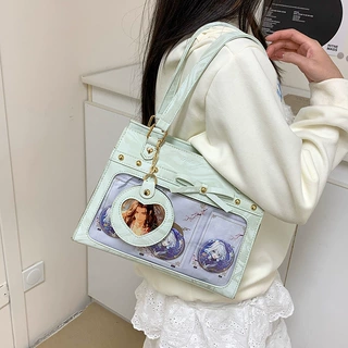 jk痛包大容量包包女新款少女徽章吧唧包铆钉蝴蝶结手提通勤托特包