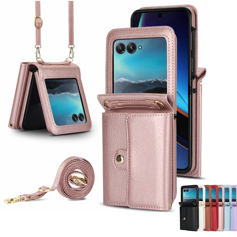 适用moto Razr 60折叠纯色背包手机皮套 三星Z Flip7翻盖插卡壳潮