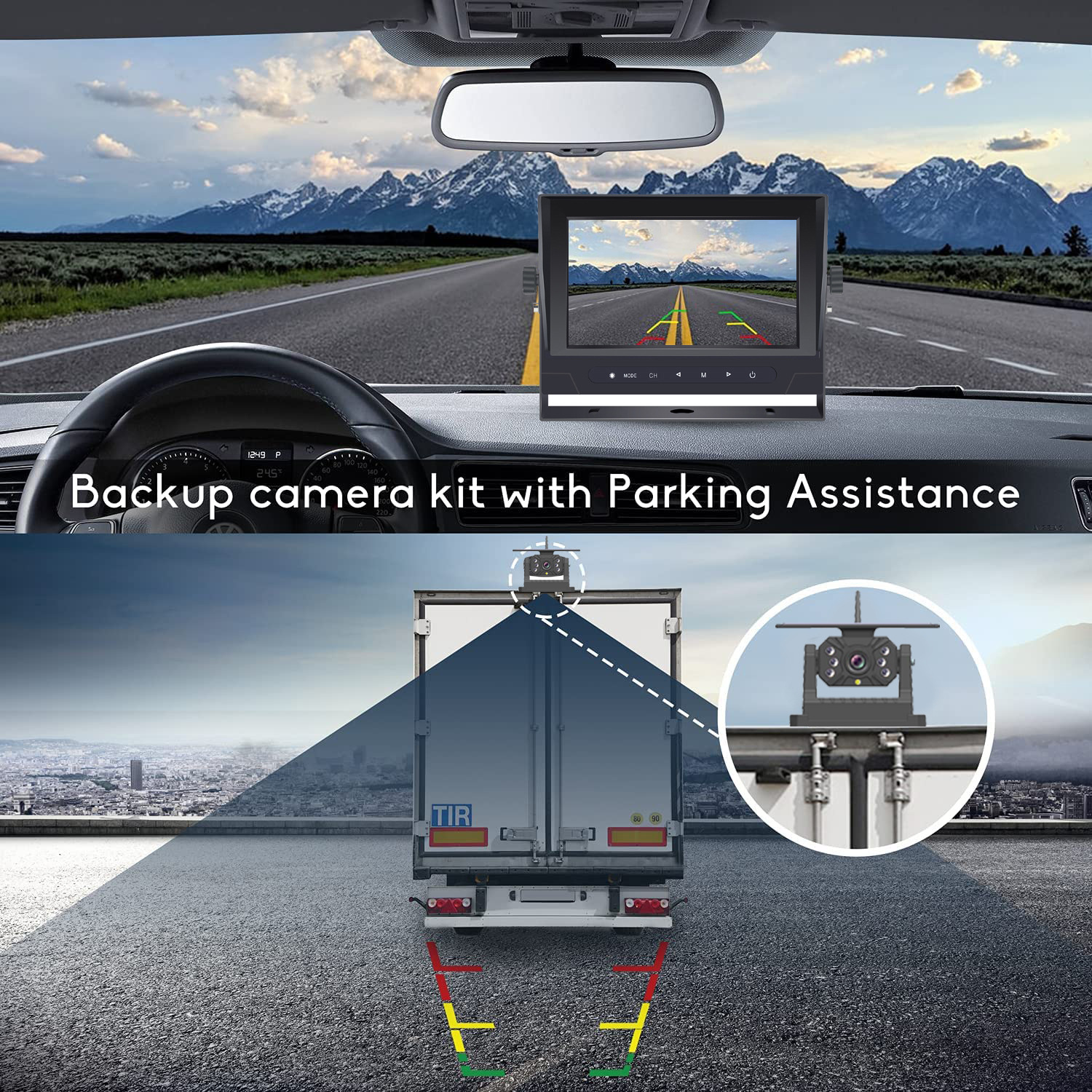 Solar wireless reversing camera, magnetic mount, 1080P, 128G DVR