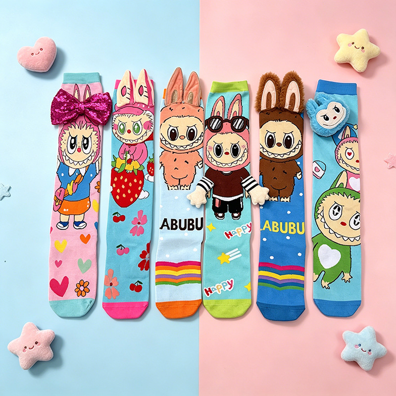Cross-Border European and American Popular Labubu Cartoon Socks Rabbit Ears Unicorn Children's Stockings Funny Trendy Socks