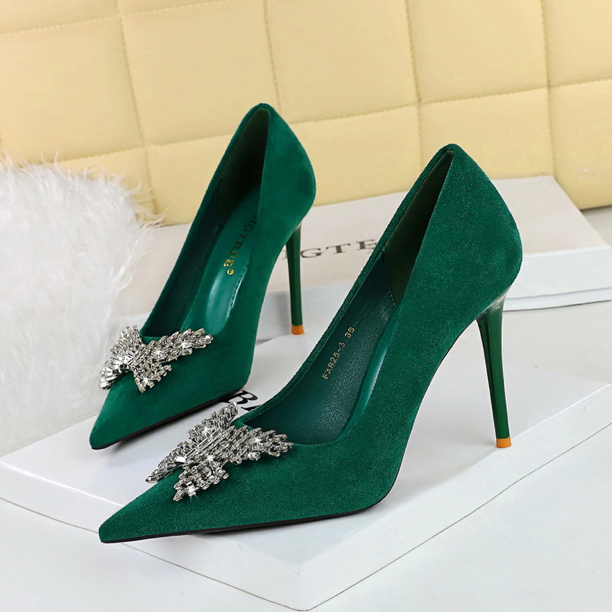 Women's Shoes banquet high heels stiletto women's shoes suede shallow mouth pointed metal butterfly rhinestone single shoes_voghion.com