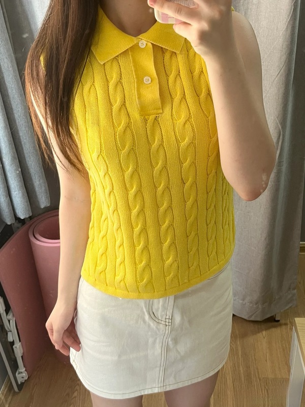 RL ラフポニーロゴ刺繍ツイストセーター女性の Tシャツノースリーブベストデザインケーブルポロカラーベスト|undefined